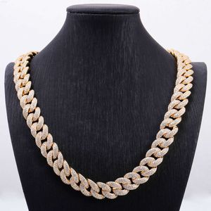12mm 18/20/22inches Pass Diamond Tester 925 Silver Gold Cuban Link Iced Out 2 Rows Hip Hop Vvs Moissanite Necklace Chain