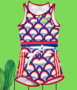 Geometriskt mönster tryckt bodysuit textil kvinnor bokstäver tankini set lady hög midja korta badbyxor pool party badkläder7038451