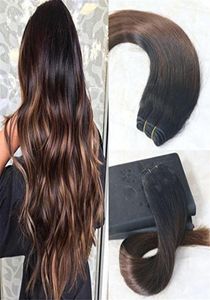 Human Hair Extensions Balayage Color Natural Black Ombre Chocolates Brown Real Human Hair Double Weft Balayage Hair Bundles1229002