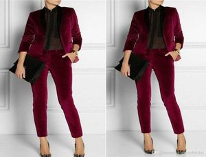 2020 Burgundy Velvet Kadın Bayanlar Takım 2 Parça Gelin Takımının Annesi Resmi İş Kadınları039S Düğün için Ofis Elbisesi MD7543239