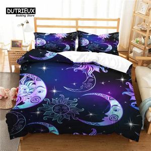 Set di biancheria da letto Copripiumino Sole e Luna Set di Stelle della Galassia Esotica Trapunte in Microfibra Astrologia Queen per Bambini Ragazzi Adolescenti Camera da Letto