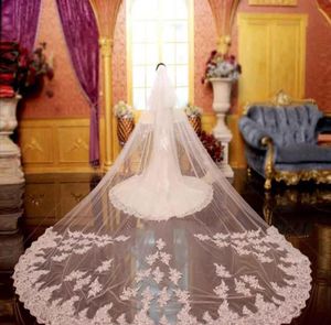 Två lager Applique Lace Bridal Veils Cathedral Long Long Wedding Veil med Comb Bridal Accessories Wedding Veil9200077