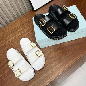 Designer Monolith Women Sandals Rubber White Black Platform Sandal Leather Bread Slippers Summer Flip Flop Cutout Buckle Beach Shoes