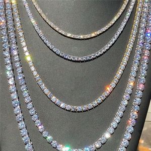 a Row Tennis Chain Necklace Bling Full Diamond Cz Cubic Zirconia Rhinestone Crystal for Women Mens