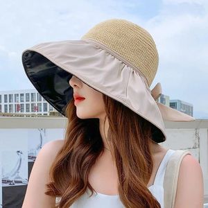 BERETS SOMMER BOLLOW BORTABLE STOR BRIM SOLID FOLK Fashion Bucket Hat Women Outdoor Travel Justerbar Sun Fisherman