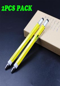 2PCS PACK Multifunction Tool pen Includes 1 Ballpoint Pens Universal Stylus tip Ruler 2 kinds Screwdrivers Gradienter Multifunctio2145763