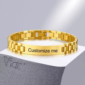 Vnox Gold Tone Stainless Steel Mens ID Bracelets Free Engraving Laser Name Date Customize Gift 240301