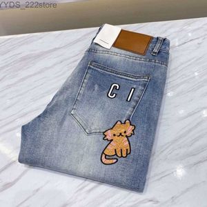 Jeans Jeans Designer Kitten Letter Brodery Cartoon Graphic Trousers Luxury Slim Straight Denim 240304