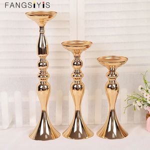 Gold White Silver Candle Flower Rack Road Lead Wedding Decor Holders MetalCandlestick Flower Stand Vase Table Centerpiece Event 240228