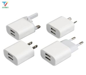 30 шт., новый дизайн, белый, 2 порта, 2 USB, двойной USB-зарядное устройство для сотового телефона, 5 В, 2 А, штепсельная вилка европейского стандарта, США, Австралии и Великобритании, настенный адаптер питания для iPhone Samsung HTC7007614