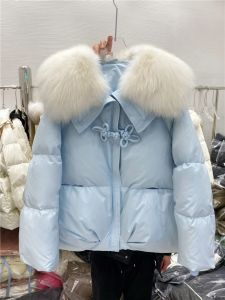 Pele 2023 casaco de pele real inverno feminino ganso para baixo jaqueta natural raposa furl colarinho nó chinês botão quente outerwear