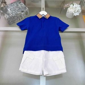 Marca tracksuits bebê de alta qualidade xadrez lapela duas peças conjunto crianças roupas de grife tamanho 100-150 cm criança camisa polo e shorts 24feb20