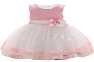 Baby White Pink Dress Lace Flower Dopning Dopkläder Nyfödda barnflickor Birthday Infant Party Dresses Princess Costume6398085