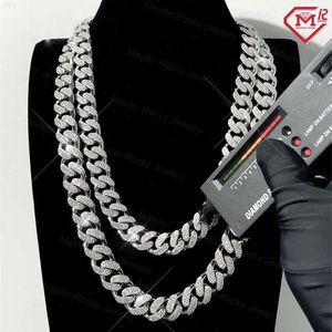 Hiphop Stock Moissanite Cuban Link Chain 15mm 18mm 925 Silver Iced Out