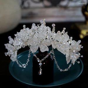 Hårklipp lyxiga brudbröllop kristall tiaras kronor strass blomma korea mode kvinnor diadem krona tillbehör smycken pannband