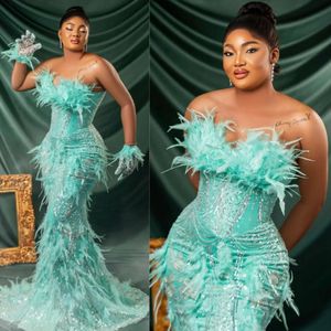 African Luxury Aso Ebi Prom Dresses Mint Evening Dresses Mermaid Beaded Lace Formal Dresses for Black Women Special Occasions Birthday Gala Engagement Gowns AM471