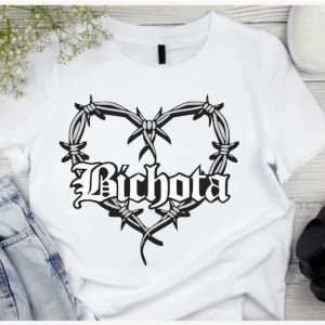 T-Shirt Bichota T Shirt Konseri Kalp Dövme Tee T Shirt Bichota Konseri İçin Kadınlar İçin Tshirts%100 Pamuk Goth Y2K Damla Nakliye