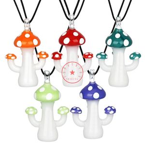 Colorful Mushroom Glass Pipes Herb Tobacco Filter Glass Bowl Handpipes Portable Necklace Pendant Cigarette Holder Smoking Catcher Taster Bat One Hitter Tube DHL