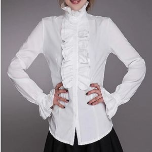 Womens Office Lady Shirt Vintage Retro Tops Stylish Long Sleeve Ruffled Stand Collar Gothic Plain Blus For Party Work Wedding 240223