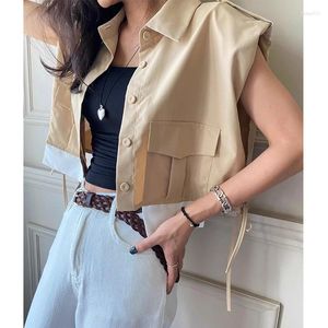 Coletes femininas Clothland Mulheres elegante estilo curto colete sem mangas bolsos colete jaqueta casaco de verão mujer ma92