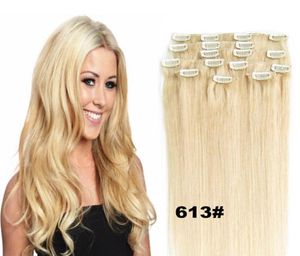 70G 100G 120G Blond Black Brown Silky Straight Brasilian Indian Remy Clip in Human Hair Extensions 6624472