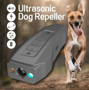 Repellents 6Months Ultrasonic Dogs Repeller Anti Barking Device Handheld Animal Dog Dual Sensor Training Deterrent +Laser Light Flash lamp