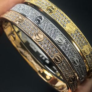 Alta qualidade versão larga céu estrelado cheio de diamante com parafuso prisioneiro pulseiras de unhas designer de luxo alta versão ama pulseiras para mulheres homens