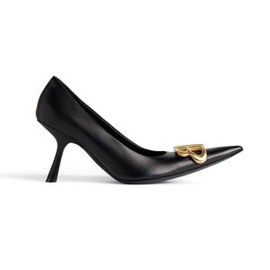 Giyin Moon Slingbacks Pompa Tasarımcısı Saç Partisi Toe 8.5cm Esnek Topuk Buzağı Döşeme Kadın Ayakkabı Altın Mektup Ture Ön Lüks Altın Donanım Pompaları En Kalite