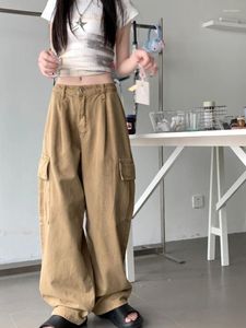 Damen Jeans Deeptown Y2k Vintage Brown Cargo Frauen Koreanischer Stil Weites Bein Baggy Denim Hosen Kpop Harajuku Streetwear Oversize Hose