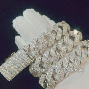 20 мм модные ювелирные изделия ожерелья хип-хоп Vvs муассанит с бриллиантами Майами кубинская цепочка из стерлингового серебра 925 пробы ожерелье