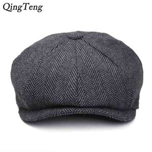 Plus Size Peaky Blinders Men Berets Hat Autumn Vintage Herringbone Octagon Cap Women'S Casual Pumpkin Gatsby Flat Beret 21042354U