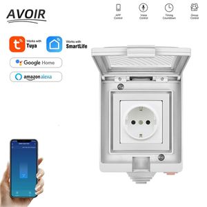 Avoir IP55スマート防水電気コンセント付き電気コンセントTUYA WIFI接続電源ソケット標準EUプラグ16Aホームアプライアンス240228