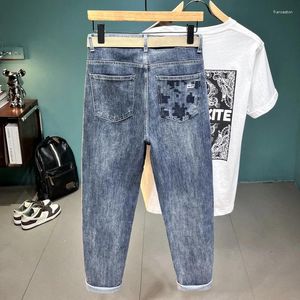 Men's Jeans Fashion Recommendation Ins Trendy Slim Fit Feet Spring And Summer Thin Light Blue Cropped Pants Men