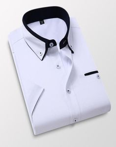 Mens korta ärmskjortor Slim Fit Formal Male White Naby Blue Grey Business Social Dress Shirts Summer Men039s Clothing 2011208639630