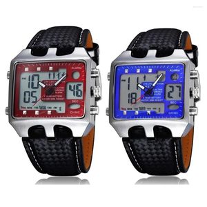 Wristwatches OHSEN Leather Strap Watches For Men Sport Quartz Waterproof Red Blue Military Digital Men's Clock Relogio Masculino