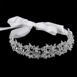 Handgjorda brudpannband Tiara Crystal Wedding Hair Accessories Ribbon Elegant Headpiece Rhinestone Women Hair Jewelry294o