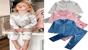 HIPAC barn barn pyjamas för tonåring flickor silk satin kläder pjs långärmad sömnkläder nattkläder tjej pojke pyjama sätter lj2012166722980