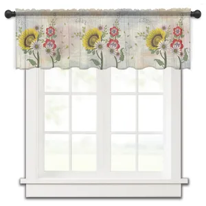 カーテングラッドヒマワリフラワーリーフプラント小さな窓バランスシアーショートベッドルームの家の装飾ボイルドレープ