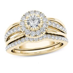 Hoyon natural 2 s conjunto de anel de diamante para casal jóias 14k cor ouro vintage flor forma bizuteria casamento anillos de anel 240220