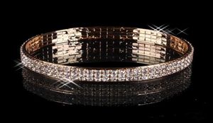 Luxo Banhado A Ouro Pulseira De Noiva Bling Bling 3 Row Strass Árabe Stretch Bangle Mulheres Prom Evening Party Jóias Nupcial Acce7057093