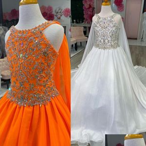 Abiti da spettacolo per ragazza Abito impreziosito da pietre ab 2023 Abito da ballo in chiffon con mantella e collo da dea Abito da festa formale per compleanno di bambini piccoli Dhdr0