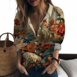 Skjorta 2023 New Lady Shirt Plant Landscape 3D Printed Lady Shirt Casual Style Women's Shirt Fashion Trend High Quality Lady Shirt