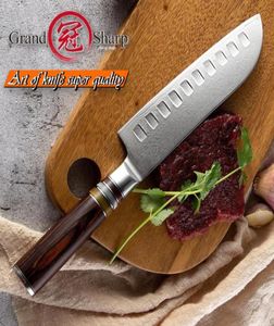 7 tum Damascus Kitchen Knives Santoku 67 Lager VG10 Japanese Damascus Chef Cooking Tools Rostfritt Steel Christmas Gift Grandsha9545642