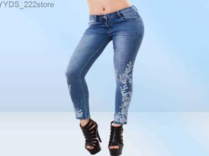 Jeans New Jeans Butterfly Embroidery Pencil Skinny Trousers Female Ladies Low Waist Summer Denim Pants5741738 240304