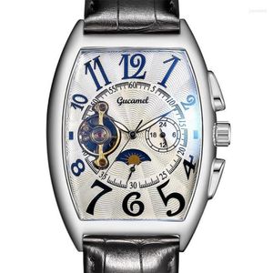 Armbandsur Frank Samma design begränsad upplaga läder Tourbillon Mechanical Watch Muller Mens Tonneau Top Male Gift190h