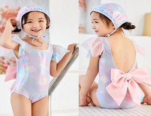 Estate Bambino Infantile Neonate Senza Maniche Paillettes Ruffle Bowknot Costume da Bagno Tuta Costumi da Bagno Cappello Set Costume da Bagno Beachwearp48579709