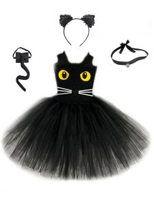 Kostüme Schwarze Katze Kostüm für Mädchen Kleinkind Geburtstag Party Fancy Tutu Kleid Haarband Krawatte Schwanz Kinder Halloween Tier Cosplay Kostüme