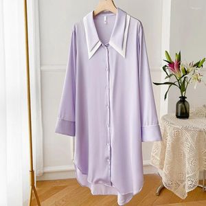 Mulheres sleepwear mulheres roxo casual sleepshirts sexy cardigan entalhado colarinho nightdress joelho-comprimento camisola verão roupa interior m-xl casa