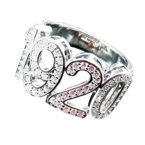 Greece Top Quality Cubic Zirconia Silver Plated Sorority Greek 1920 Letter Finger Ring Jewelry 240220