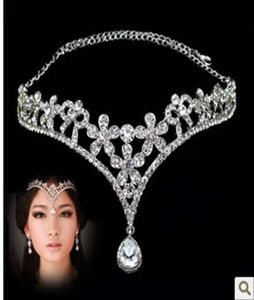 Real Image Korean Style HeadPieces Women Austria Crystal V Shape Water Drop Crown Tiaras Hairwear Wedding Bridal Jewelry Accessory3501859